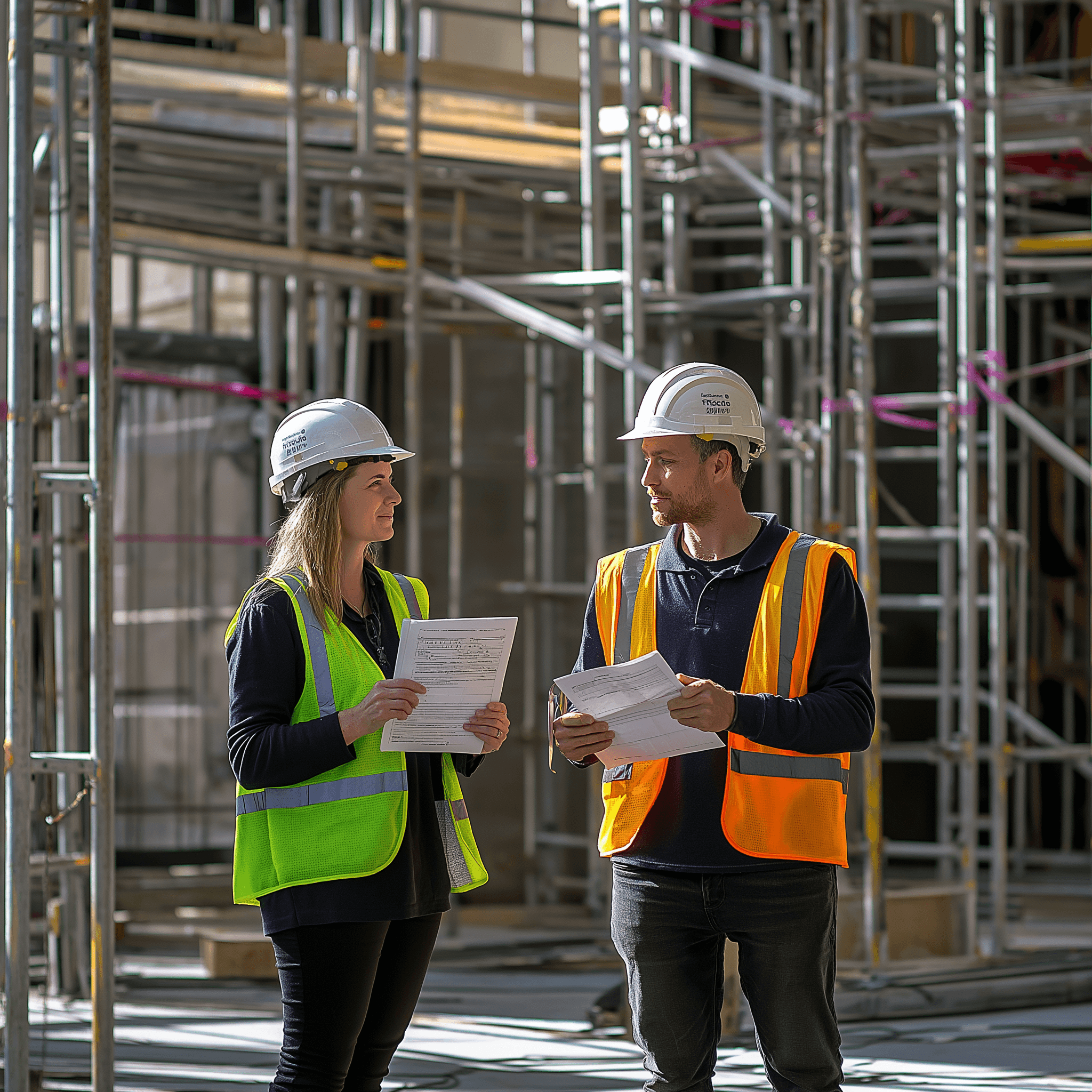 Deux professionnels sur un site de construction